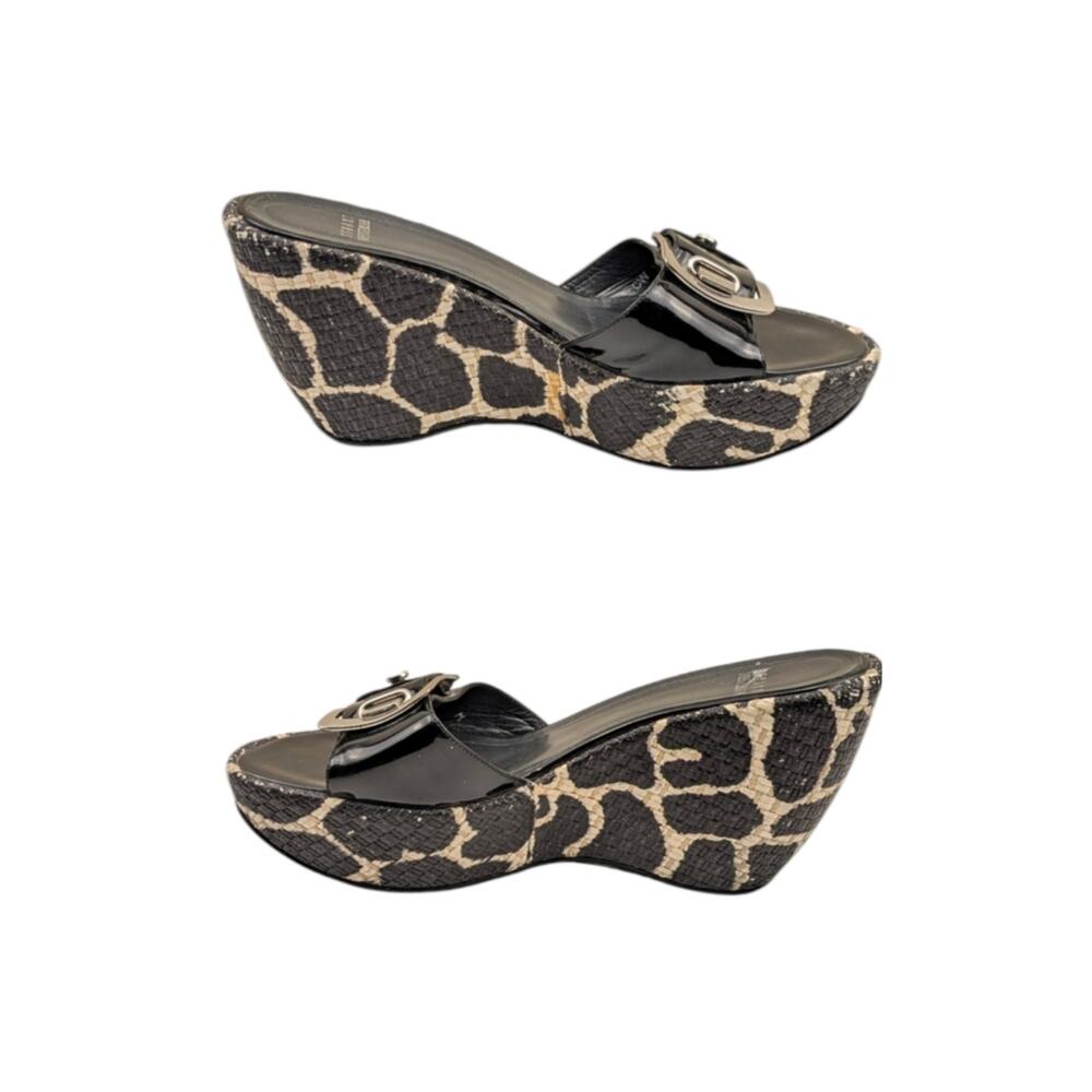 Stuart Weitzman Clipper Giraffe Print Patent Leather Wedge Slides Size 9 S4057 - Picture 9 of 13